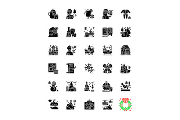 Winter Fun Black Glyph Icons Set: Perfect for Seasonal Graphics